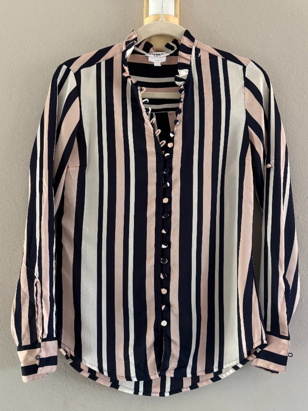 Express Striped Button Down Shirt Portofino Fit - Pink, Navy & Cream
